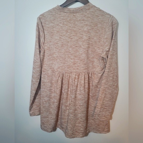 Sese Code Peplum Long-sleeve Top Taupe & Cream Size Large - Picture 6 of 9